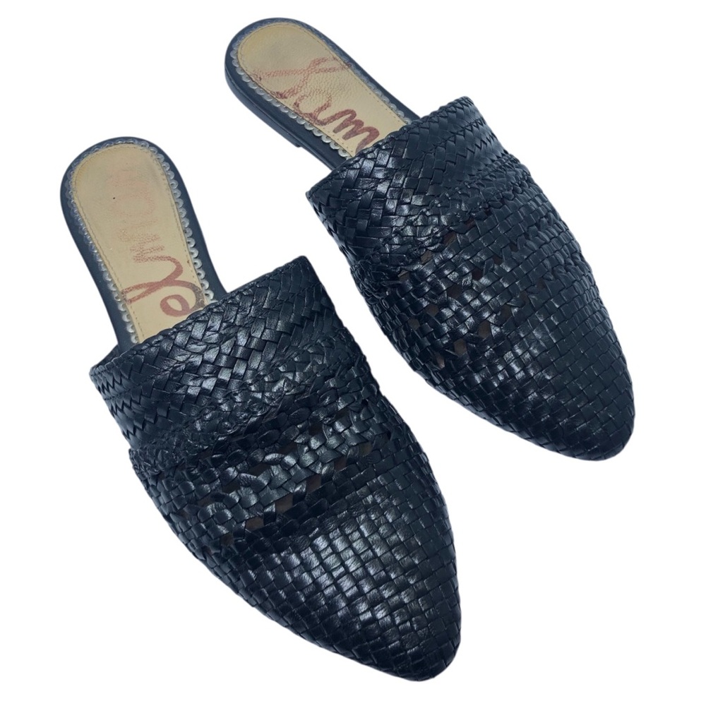 Sam Edelman Black Woven Leather Mule Slides